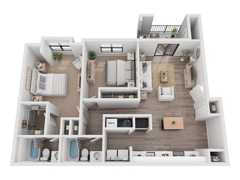 Floor plan for 2 beds, 2 baths, 1141 sqft